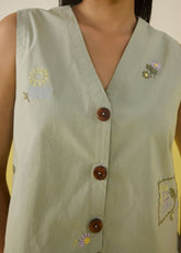 A Model Wearing Organic Cotton The Summer Organic Cotton Waistcoat, curated by Only Ethikal
